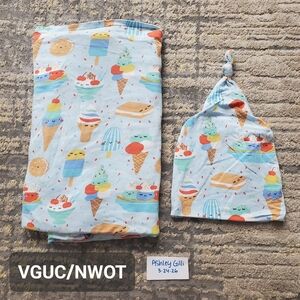 Little Sleepies Blueberry Ice Cream Social Swaddle And Hat Set